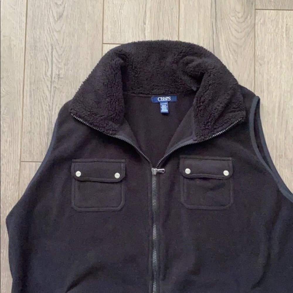 Chaps Women's Black Button Front Plush Fleece Vest - image 3
